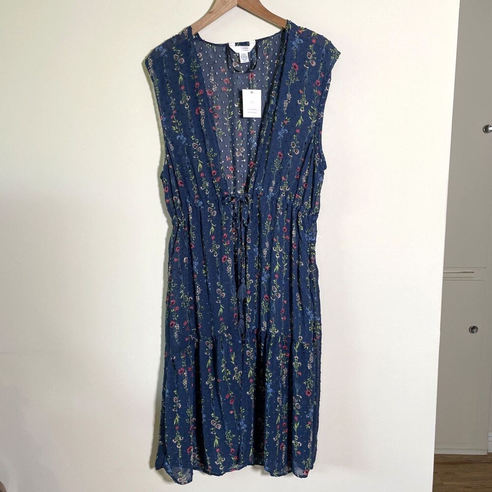 LC Lauren Conrad Open Front Duster Tie Waist Long Vest Cover Up Floral OS NWT